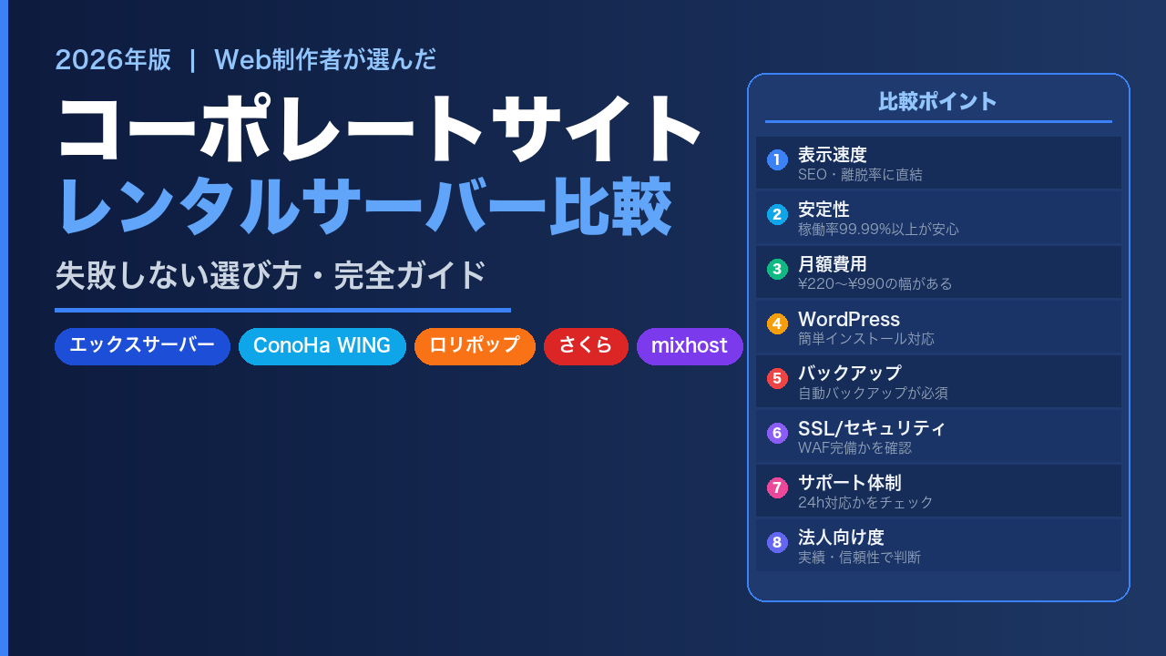コーポレートサイトにおすすめのサーバー比較｜失敗しない選び方【2026年版】